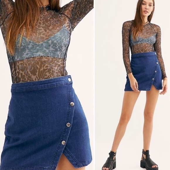 We The Free Dresses & Skirts - Free People Boho Notched Asymmetrical Denim Mini Jean Skirt Size 8